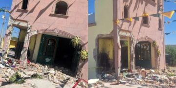 Luto en Mexquitic: Así quedó la iglesia de Contreras tras la fatal explosión de pirotecnia