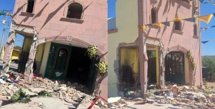 Luto en Mexquitic: Así quedó la iglesia de Contreras tras la fatal explosión de pirotecnia