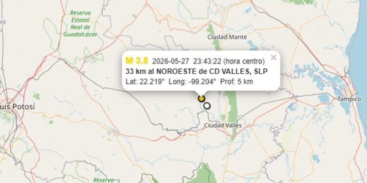 Se registra sismo en el municipio de Ciudad Valles