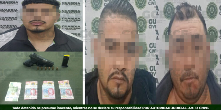 GCE detiene a tres personas por portación de arma prohibida y cohecho en Salinas de Hidalgo