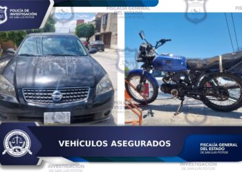 Fiscalía asegura automóvil con documentación falsa y motocicleta abandonada en SLP
