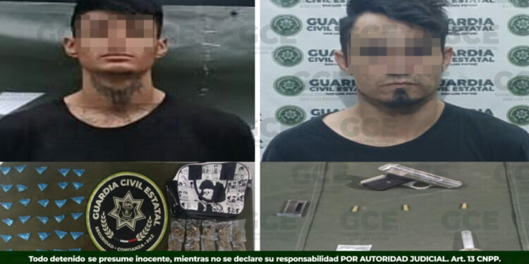 Detienen a dos hombres y aseguran droga y arma en operativos realizados en San Luis Potosí