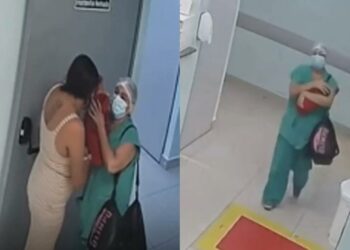 VIDEO | Enfermera intenta robar a una recién nacida; tía logró rescatarla antes de que huyera