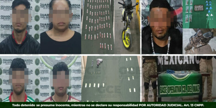 Cinco detenidos y droga asegurada en operativos de la Guardia Civil Estatal en San Luis Potosí