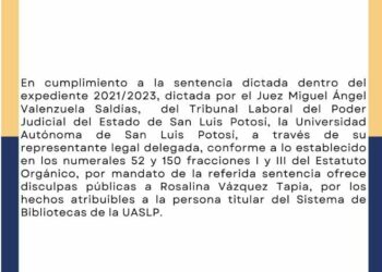 La UASLP se disculpa con Rosalina Vázquez