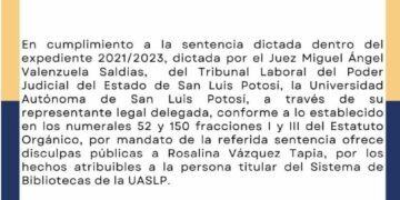 La UASLP se disculpa con Rosalina Vázquez