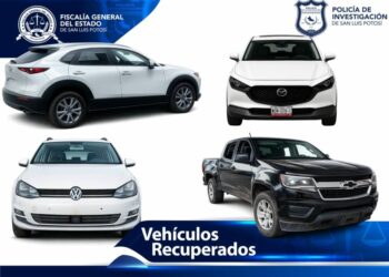 Policía de Investigación asegura cuatro vehículos con reporte de robo en SLP