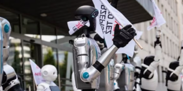 Robots protestan en Polonia para exigir protección de empleos ante avance de la IA
